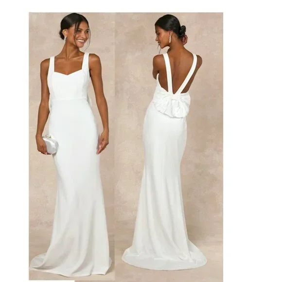 princess polly baby blue dress Lulus White Rhinestone Square Neck Backless Maxi Dress NWT Size L main image 0